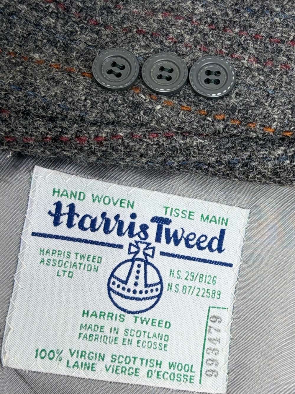 Vintage Harris Tweed Sport Coat Mens 46T Grey Orange Red Stripe Wool Blazer - Picture 1 of 15